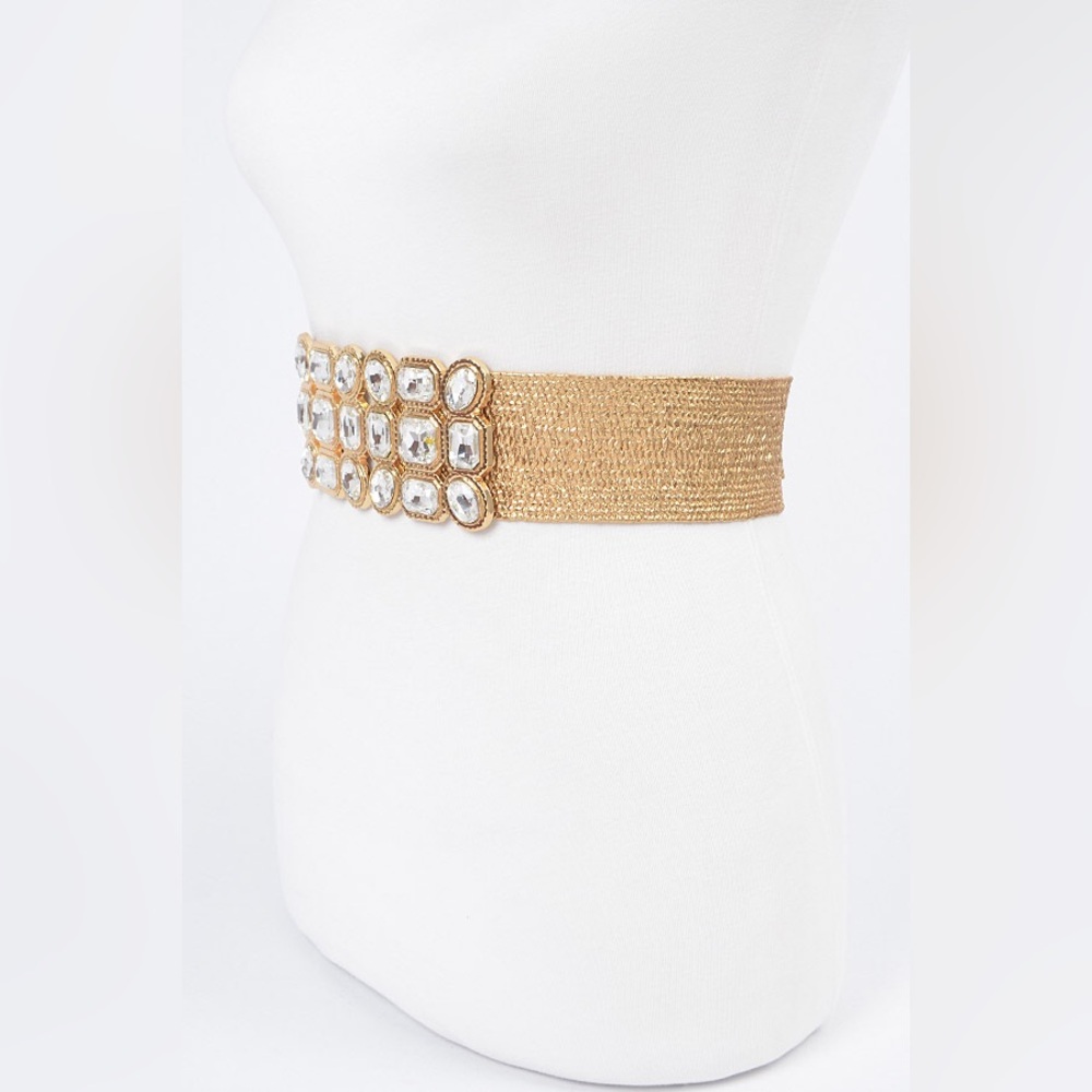 Plus Size Gold or Silver Rhinestone Straw Statement Belt - Picture 3 of 6